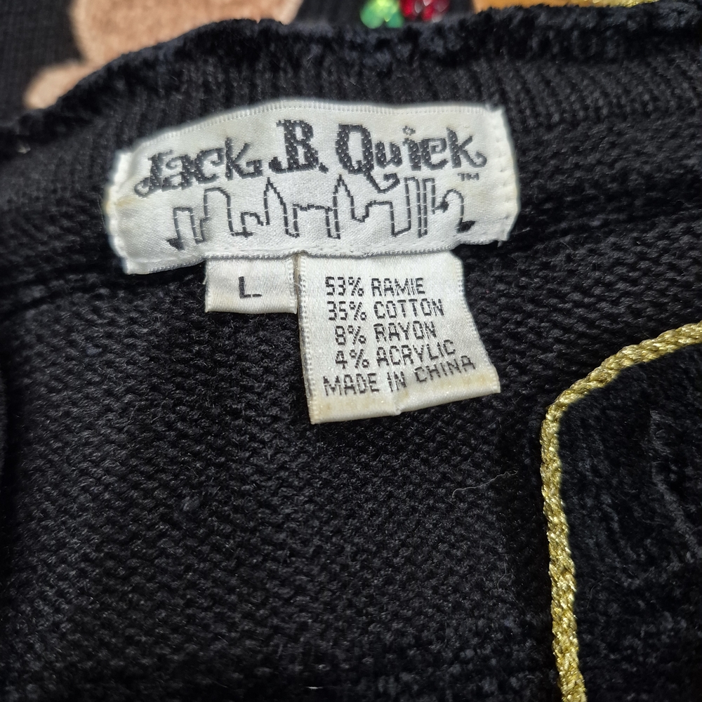Festive Black Holiday Jacket with Embroidered Reindeer - Picture 9 of 14